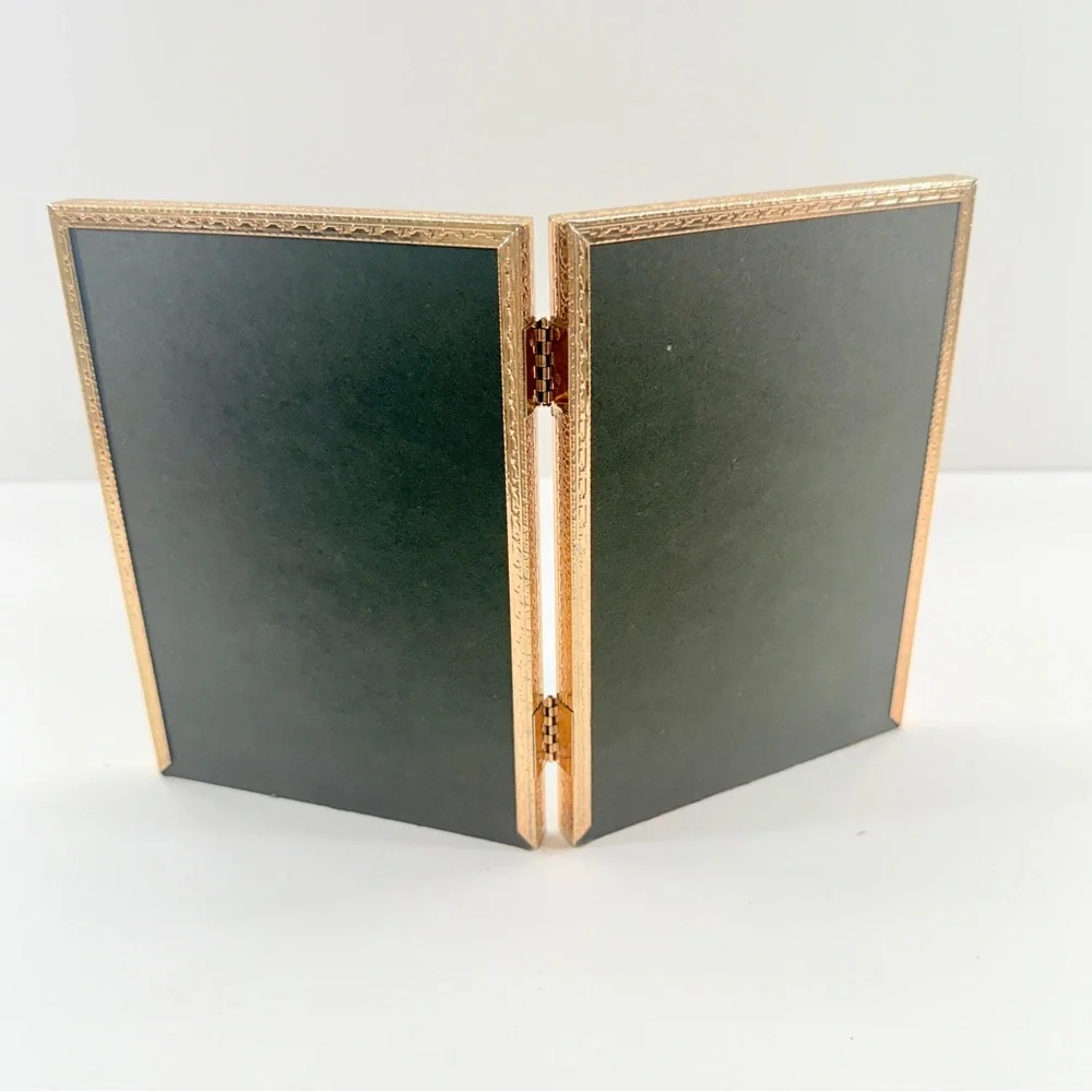 Vintage MCM Bi-Fold Etched Gold Tone Metal‎ Photo Picture Frame Double Hinged